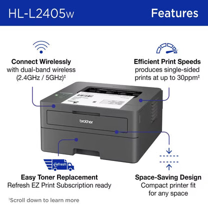 Impresora Láser Monocromática Brother HL-L2405W Wi-Fi Doble Banda y USB 2.0