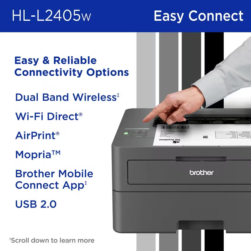 Impresora Láser Monocromática Brother HL-L2405W Wi-Fi Doble Banda y USB 2.0