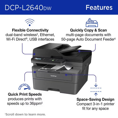 Impresora Láser Monocromática Brother, DCPL2640DW