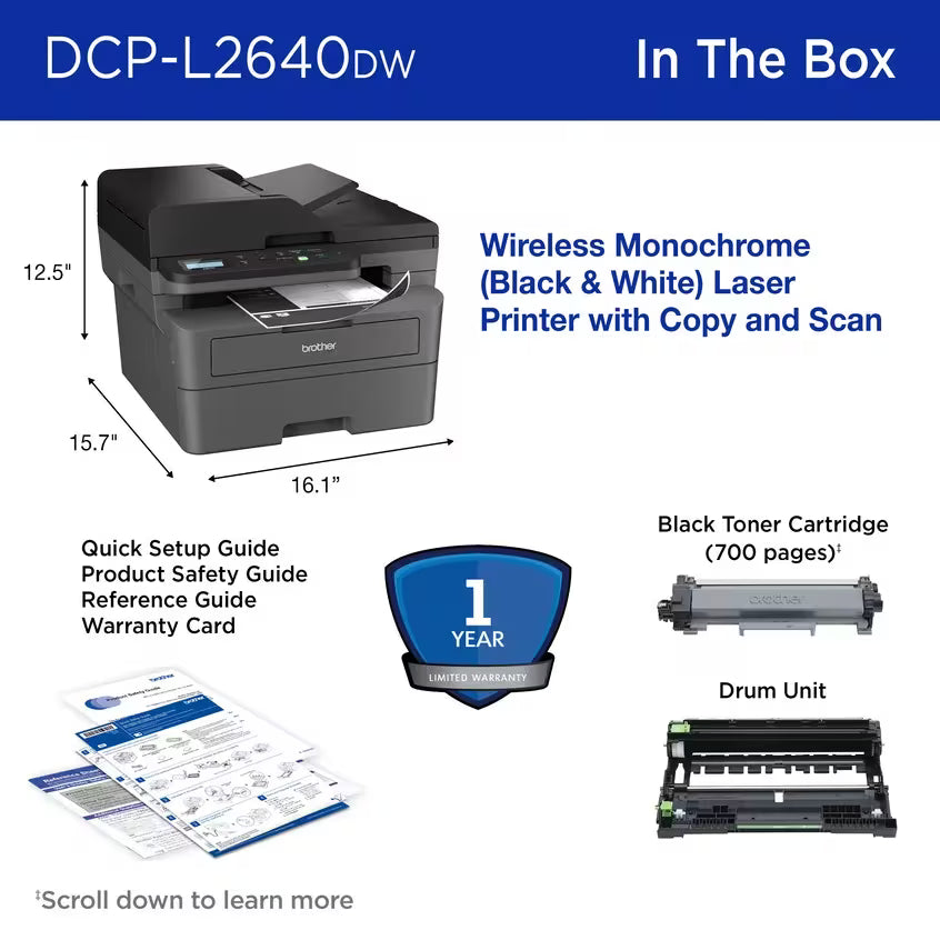 Impresora Láser Monocromática Brother, DCPL2640DW