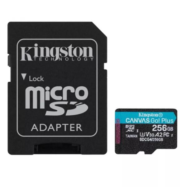 Memoria MicroSD Kingston 256GB SDCG4/256GB vista frontal con logo y capacidad