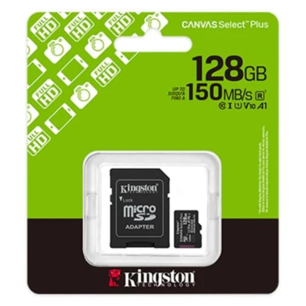 Tarjeta MicroSDXC Kingston 128GB Clase 10 UHS-I vista posterior negra