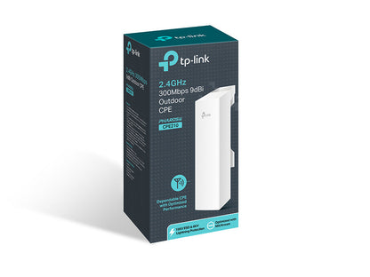 CPE210 TP-Link vista de perfil completa con dimensiones y diseño compacto