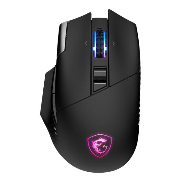 Mouse gaming RGB MSI Versa Pro inalámbrico vista frontal con iluminación LED