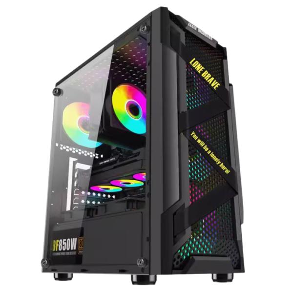 Case RGB Eagle Warrior CG08Q3RA003C vista frontal con ventiladores iluminados y panel de vidrio templado