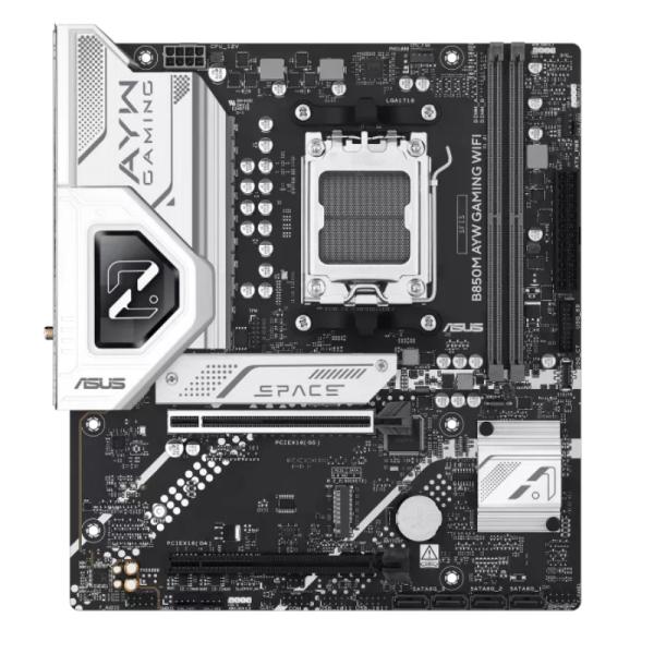 Tarjeta madre ASUS B850M-AYW Gaming WiFi formato micro-ATX con conectores DDR5 y slot PCIe 5.0