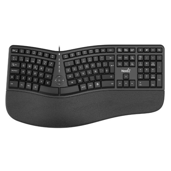 Teclado NOVA KMV782U0001C membrana USB español con reposamuñecas ergonómico vista frontal completa