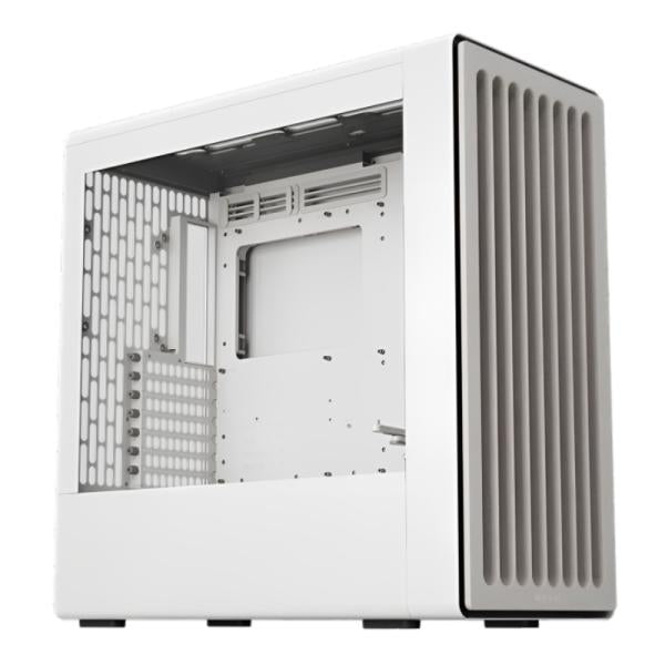 Case HAVN BF 360 blanco vista frontal con panel de vidrio templado y puertos USB Type-C
