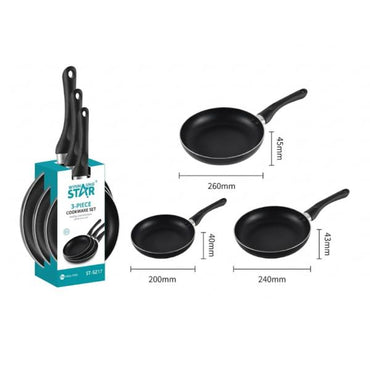 Set de Sartenes Winning Star, ST-5217, Aluminio, 3 Piezas