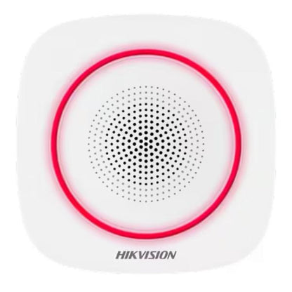 Sirena de seguridad Hikvision DS-PS1-I-WB ángulo lateral mostrando diseño compacto para montaje en pared interior
