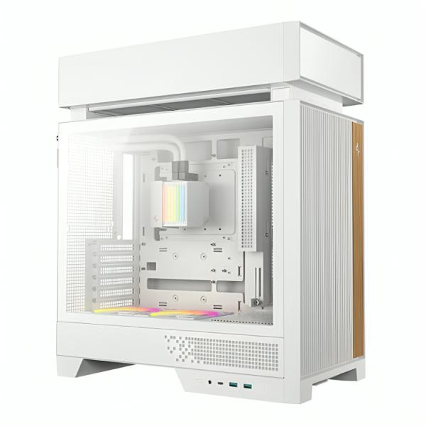 Case DeepCool CL6600 blanco vista frontal con malla y ventiladores RGB