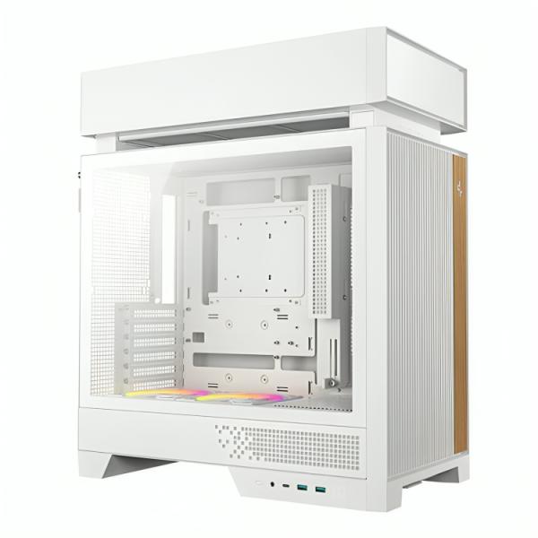Case Deepcool CL660 blanco mid tower vista frontal con ventiladores 120mm