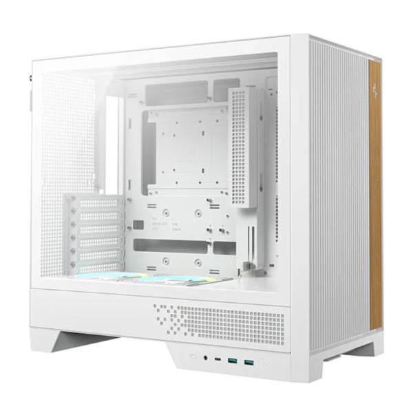 Case DeepCool CL600 blanco vista frontal con ventiladores 120mm instalados