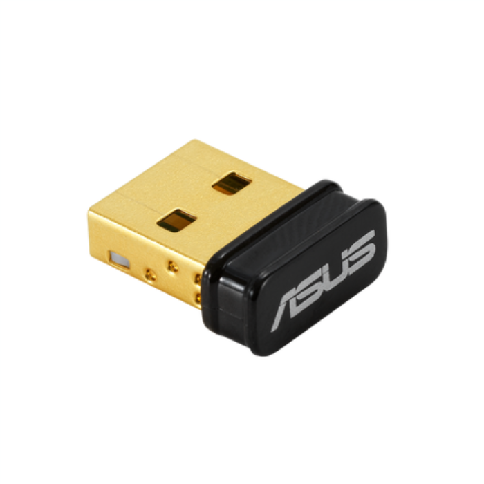 Adaptador ASUS USB-BT500 conectado a laptop vista lateral