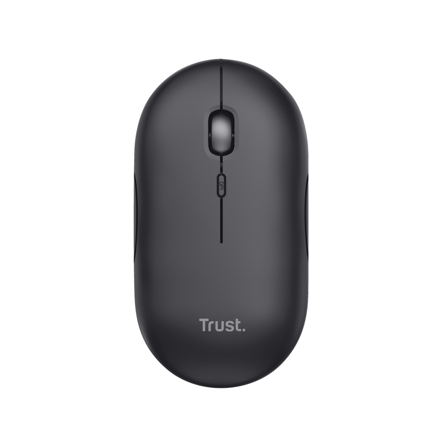 Mouse Trust Puck 24059 inalámbrico negro vista frontal con receptor USB
