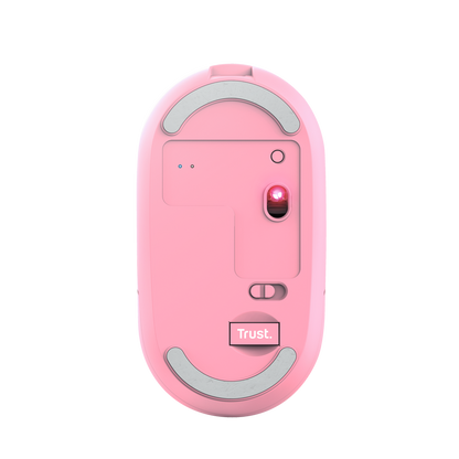 Mouse Trust Puck rosa con receptor USB y cable de carga incluidos en empaque