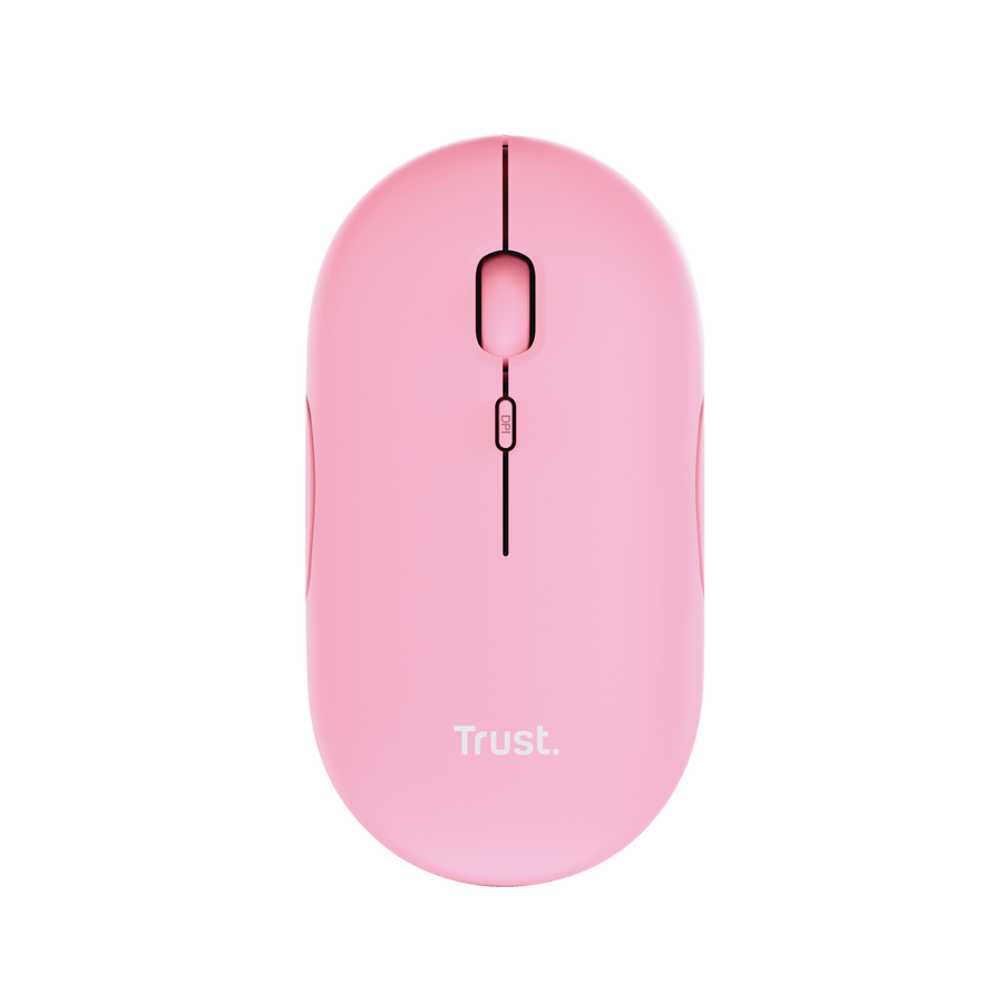 Mouse Trust Puck 24125 rosa inalámbrico vista superior con diseño minimalista ultrafino