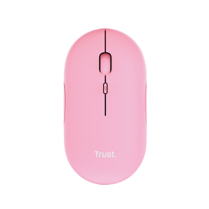 Mouse Trust Puck 24125 rosa inalámbrico vista superior con diseño minimalista ultrafino