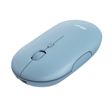Mouse Trust Puck recargable diseño minimalista vista lateral mostrando grosor
