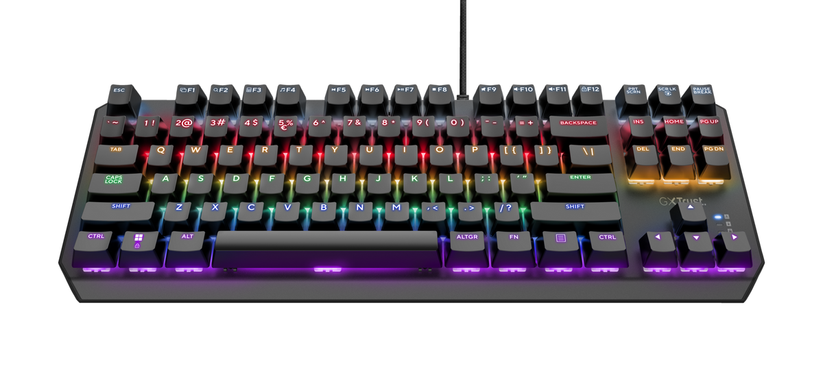 Teclado gaming Trust GXT 834 con iluminación LED rainbow en modo onda de colores