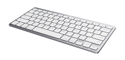 Vista lateral del teclado Trust 24654 mostrando su diseño de perfil bajo y acabado elegante