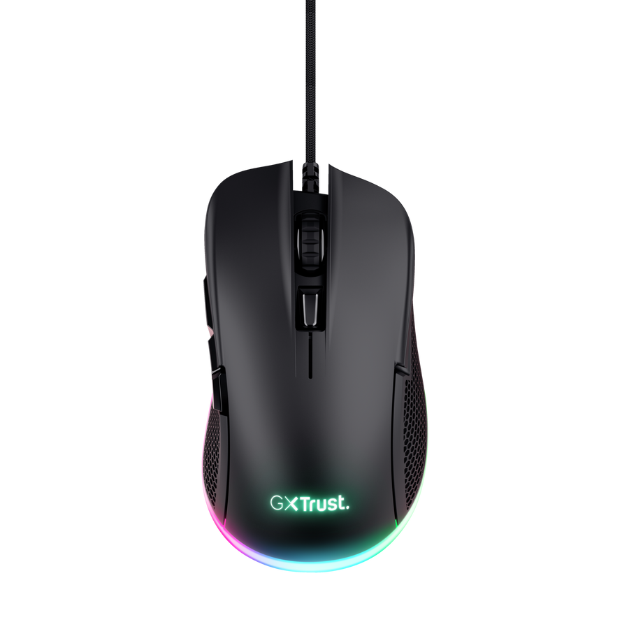 Mouse gaming Trust GXT 922 Ybar negro con iluminación LED RGB vista frontal