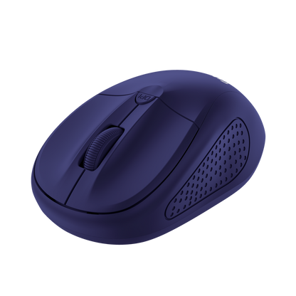 Mouse Trust inalámbrico azul vista trasera con compartimento baterías