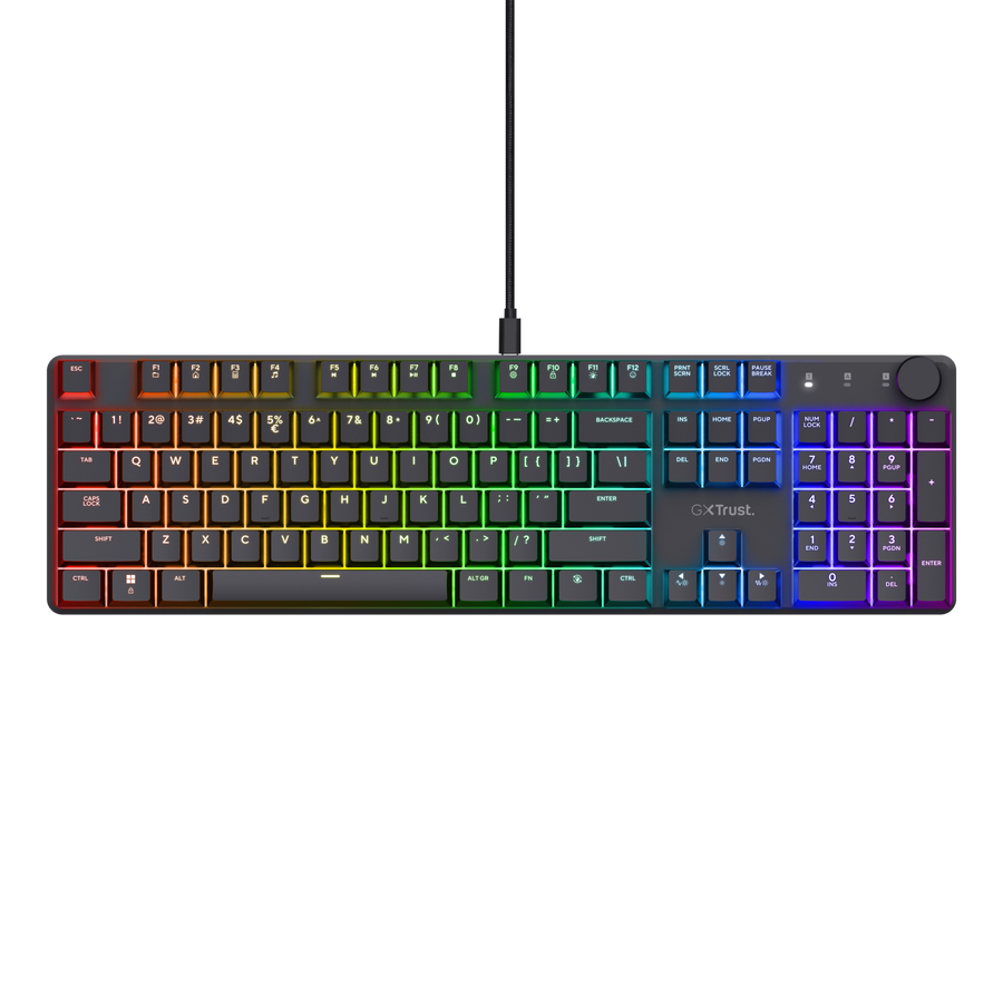 Teclado Trust GXT 866 Torix mecánico gaming con iluminación RGB completa