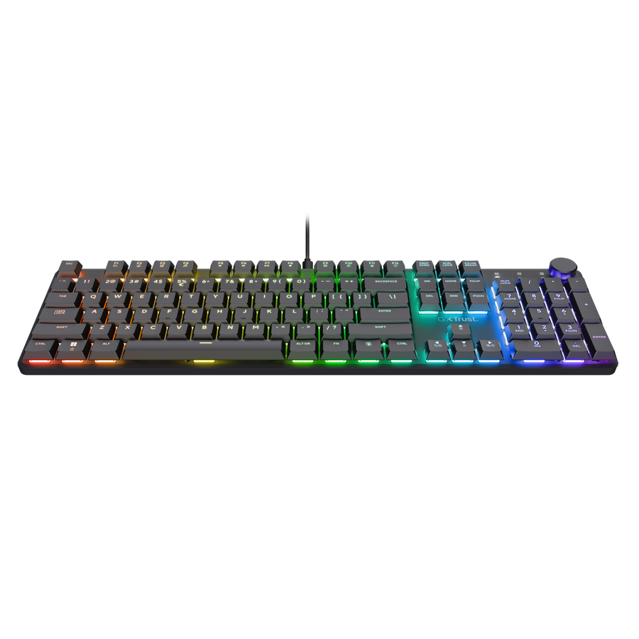 Control de volumen integrado en el teclado gaming Trust GXT 866 Torix
