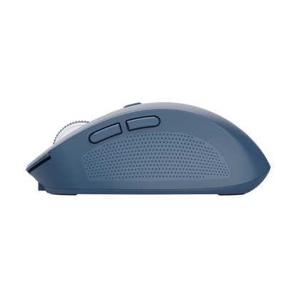 Mouse Trust Ozaa inalámbrico azul en escritorio mostrando conectividad multidispositivo