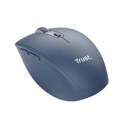 Mouse Trust Ozaa azul vista inferior con receptor USB 2.4GHz incluido