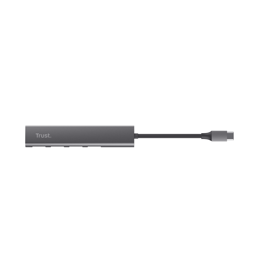 Vista posterior Hub Trust Halyx 24948 mostrando cable USB-C integrado