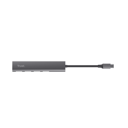Vista posterior Hub Trust Halyx 24948 mostrando cable USB-C integrado