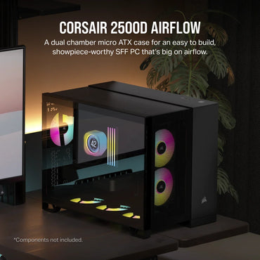 Case PC Corsair 2500D vista lateral mostrando interior espacioso para componentes