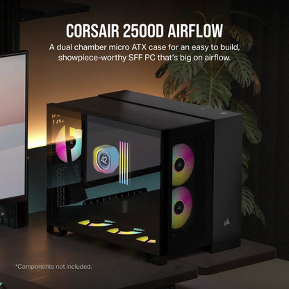 Case PC Corsair 2500D vista lateral mostrando interior espacioso para componentes