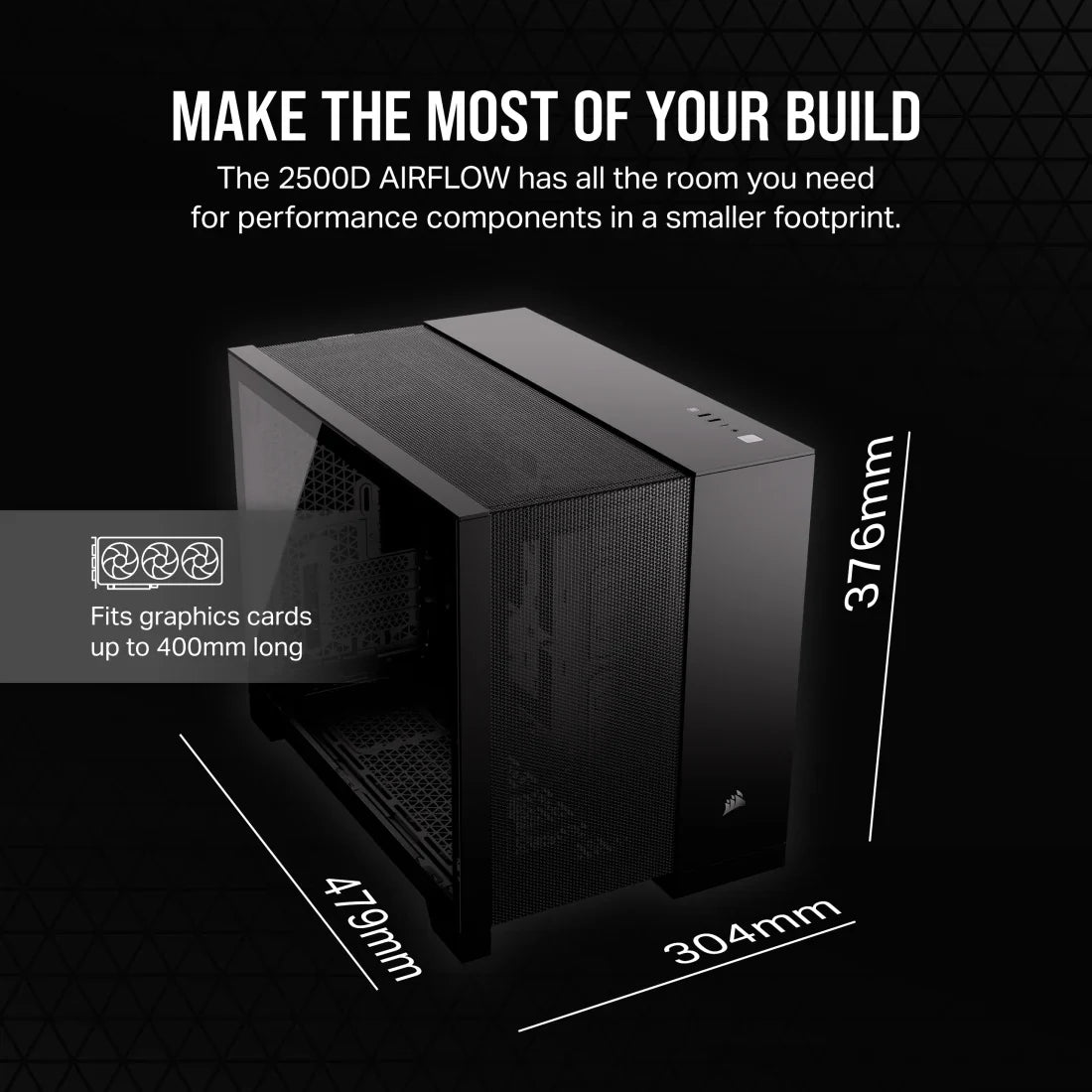 Case Gaming 2500D vista diagonal destacando diseño elegante y construcción premium