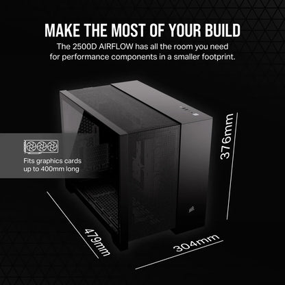 Case Gaming 2500D vista diagonal destacando diseño elegante y construcción premium