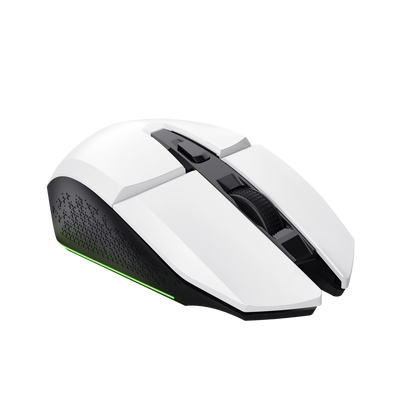 Vista superior del mouse Trust GXT 110 Felox blanco con rueda scroll y botones principales