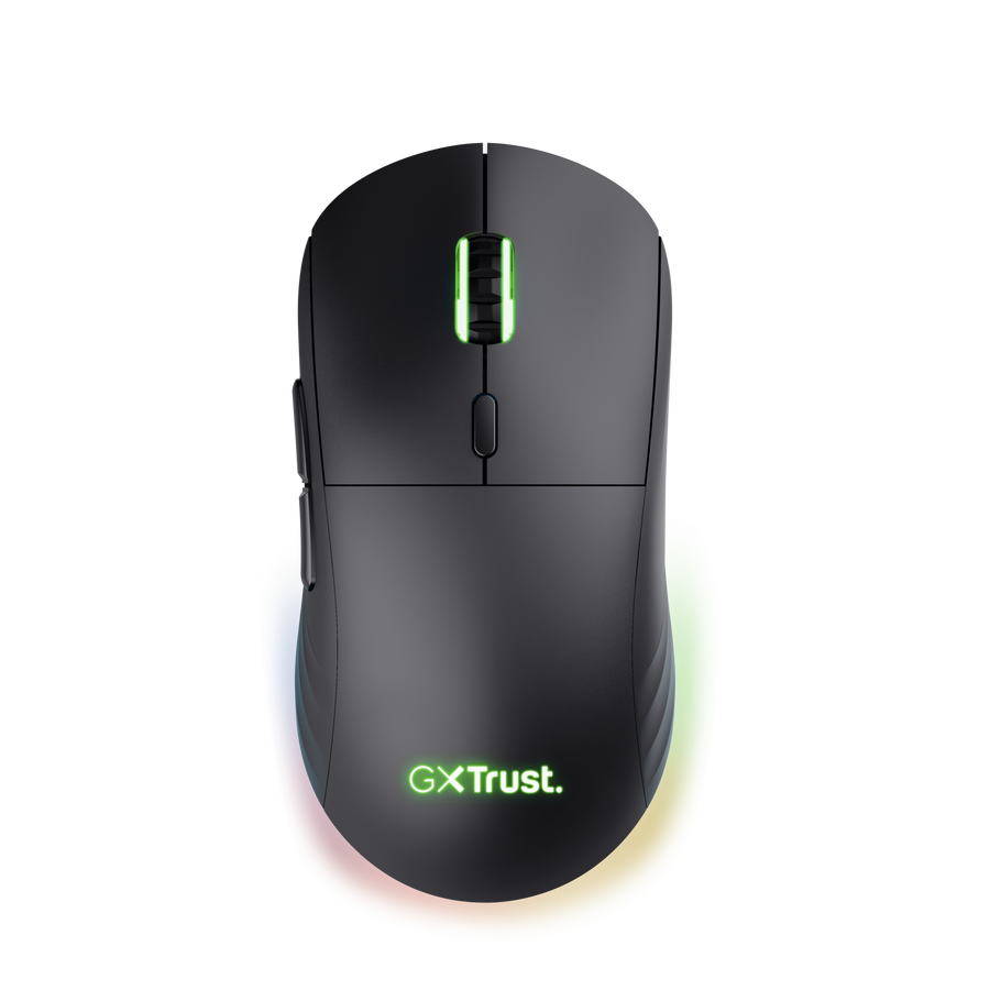Mouse gaming Trust GXT 927 Redex+ negro con iluminación RGB vista frontal