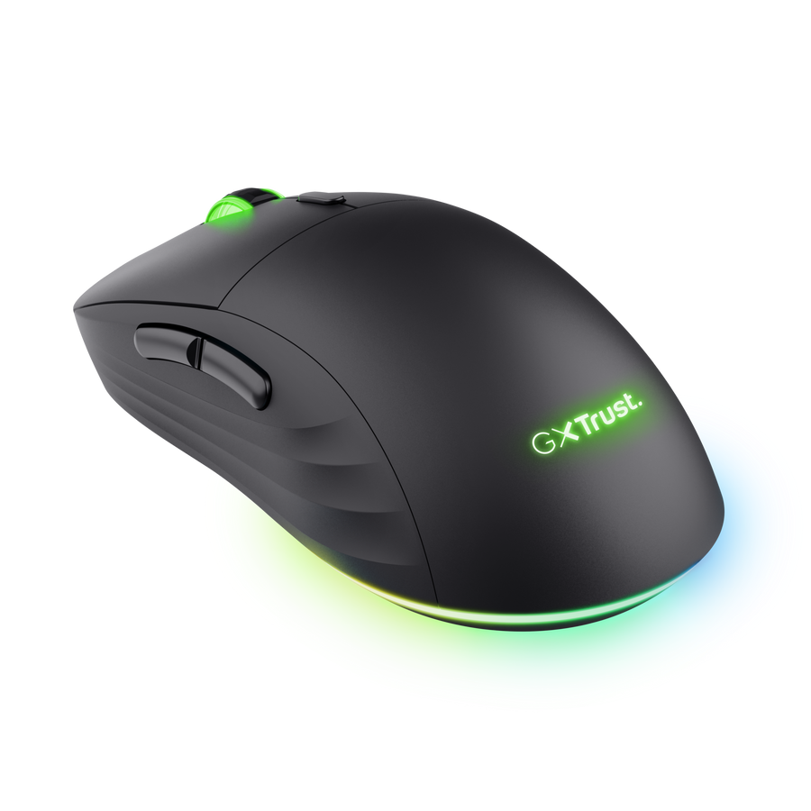 Vista trasera del mouse Trust GXT 927 Redex+ con puerto de carga USB-C
