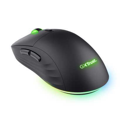 Vista trasera del mouse Trust GXT 927 Redex+ con puerto de carga USB-C