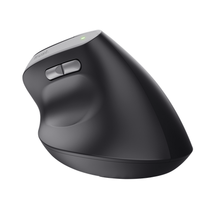 Mouse Trust Bayo II vertical negro vista diagonal mostrando diseño ergonómico