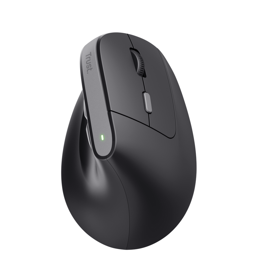 Mouse Trust Bayo II ergonómico vertical negro vista frontal completa