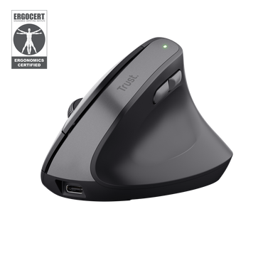 Mouse Trust Bayo II inalámbrico negro vista lateral derecha con ángulo 57 grados