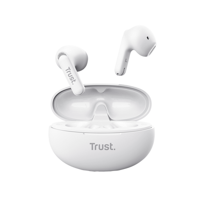 Audífonos Trust Yavi 25173 blancos con estuche de carga