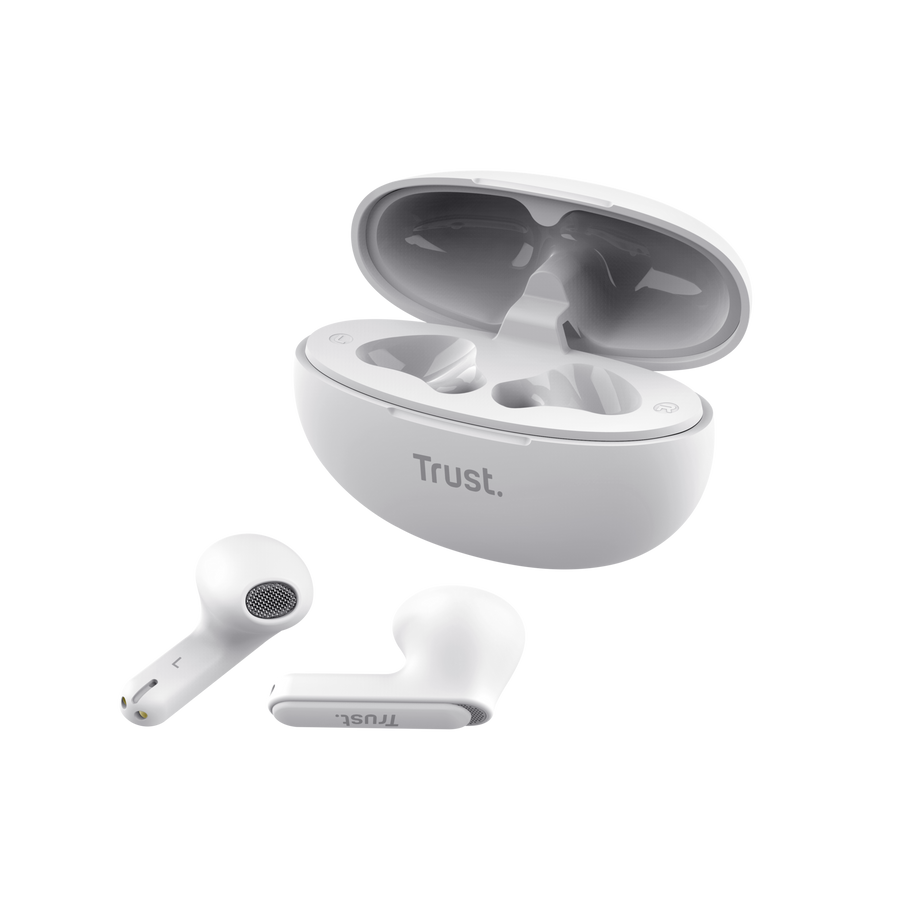 Vista lateral audífonos Trust Yavi diseño ergonómico blanco