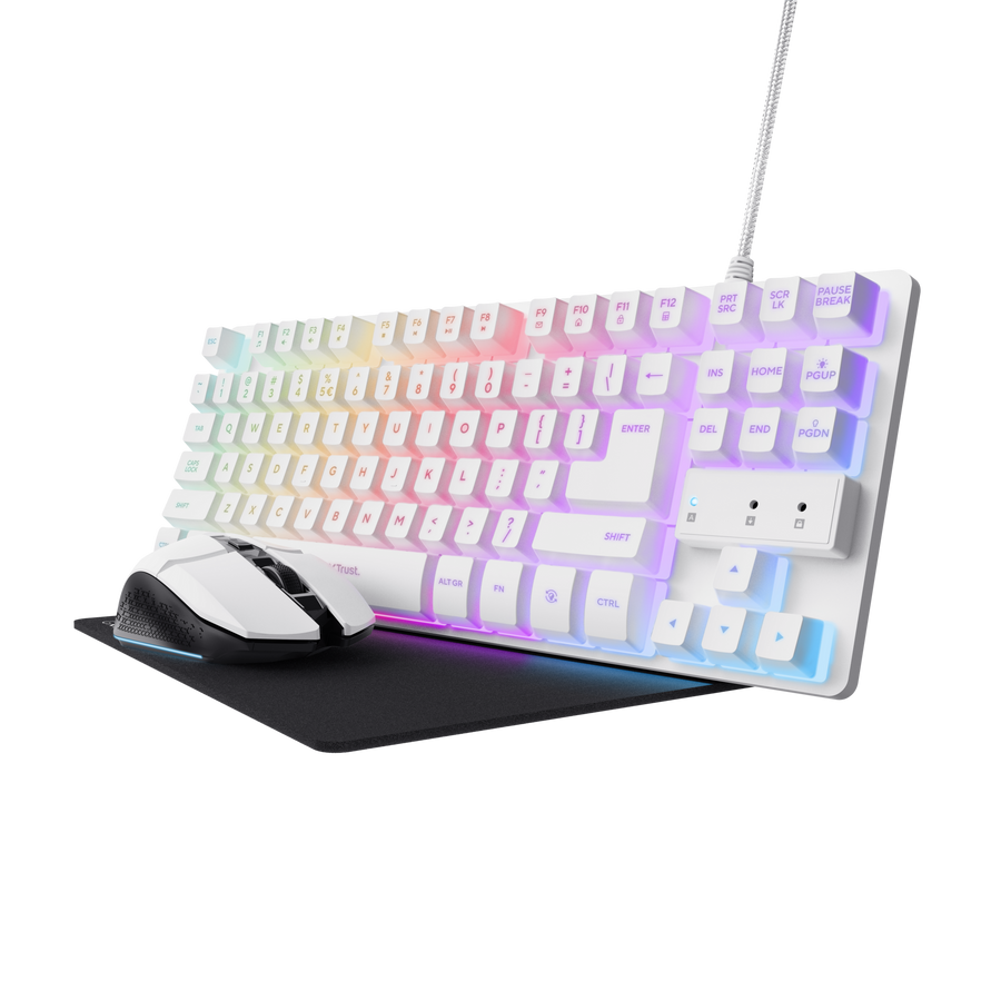 Kit Trust Gaming GXT 794W completo 3 en 1 color blanco sobre fondo neutro