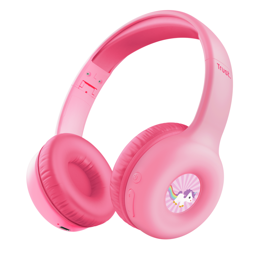 Headset Trust Nouna rosa para niños con diadema ajustable vista frontal