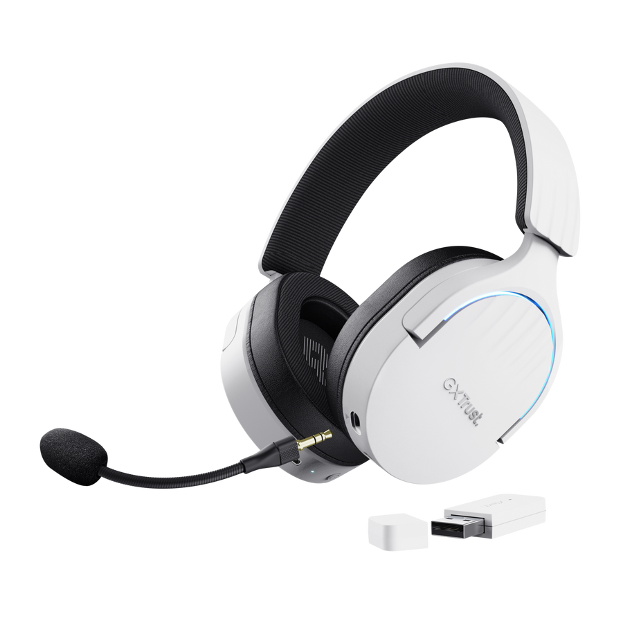Headset gaming Trust GXT 491W blanco vista trasera con detalles
