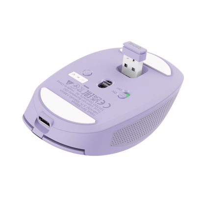 Mouse Trust Ozaa lila vista detalle botón cambio dispositivos